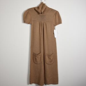 Calvin Klein Camel Brown Sweater Dress Cowl XS